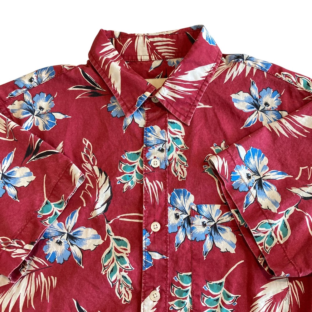 American Eagle Mens Small Red Tropical Floral Short Sleeve Button Down‎ Shirt